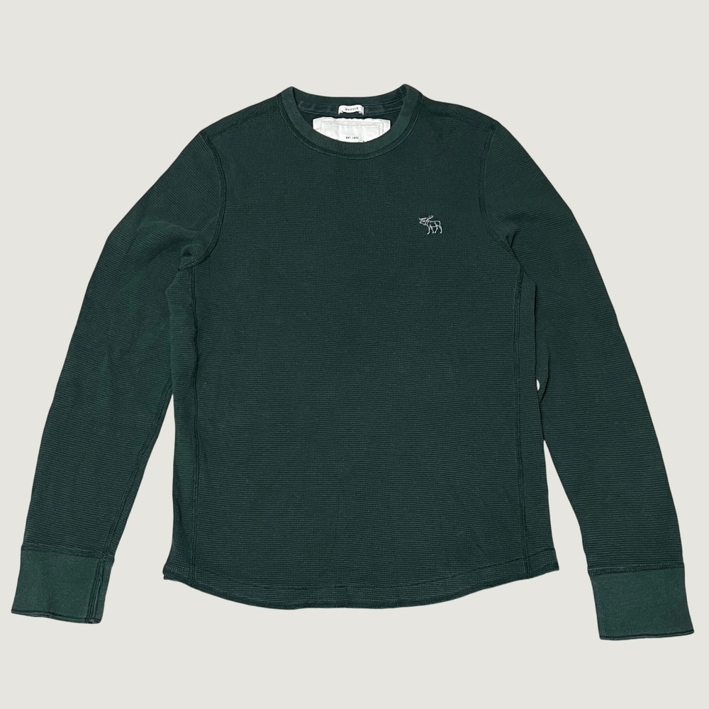 Y2K 2000s Abercrombie & Fitch Thermal Waffle Knit Shirt Green Muscle Fit Mens XL